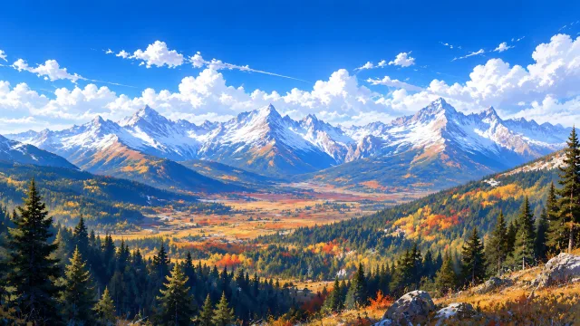 秋色雪山晴空