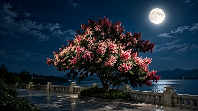 月下花树湖畔