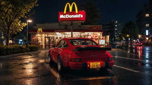 雨夜红色保时捷