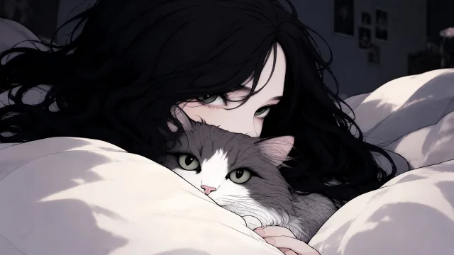 少女和猫咪