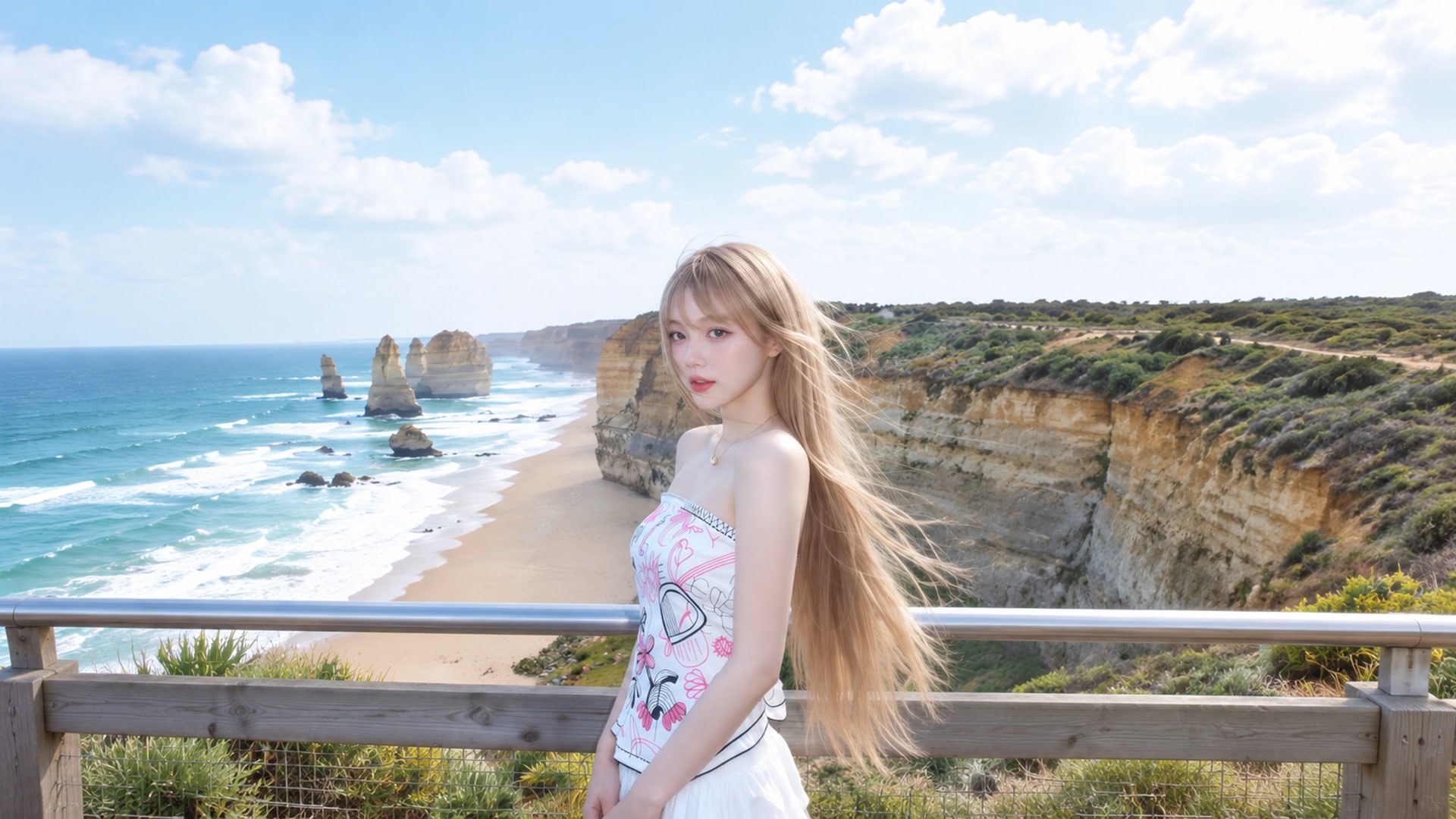 海岸少女的夏日风情