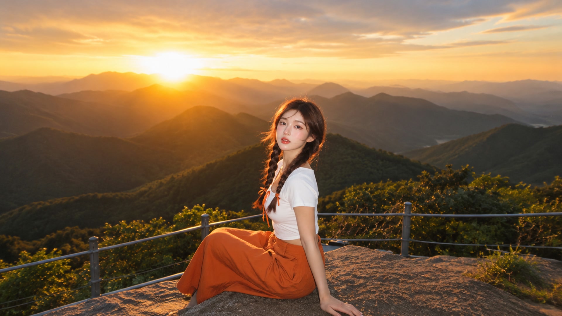 夕照山峦倚美人