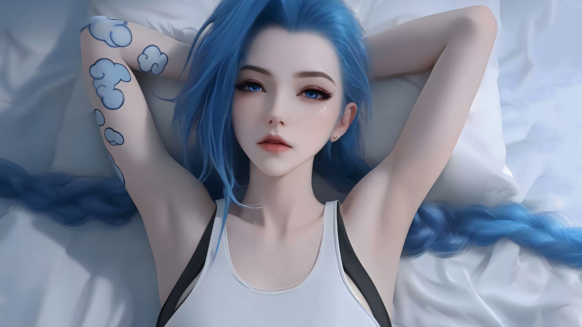 蓝发女子躺卧