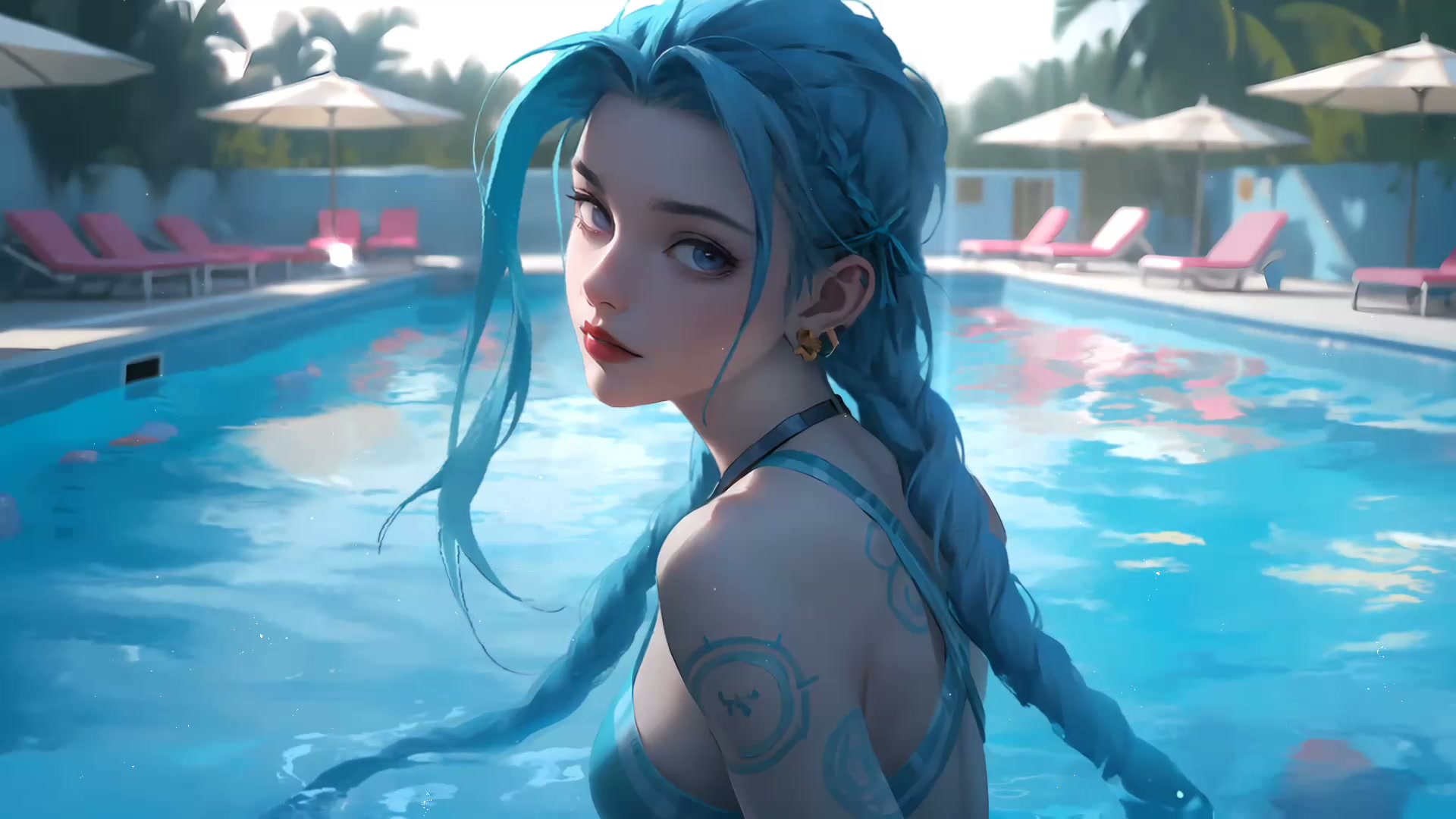蓝发少女回眸