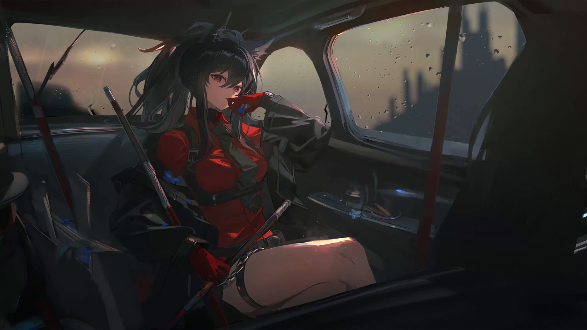 雨夜车内少女