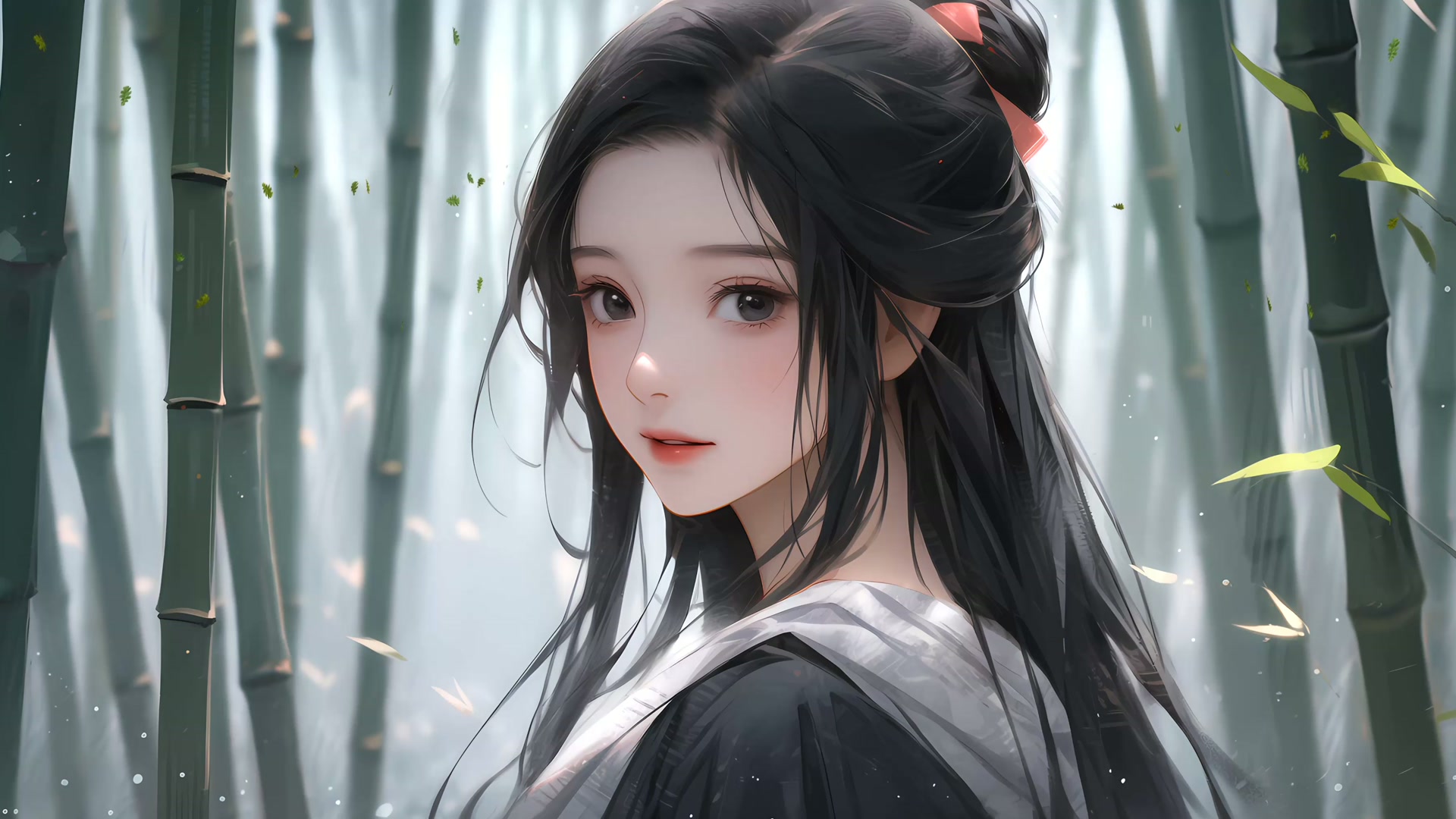 古风竹林少女