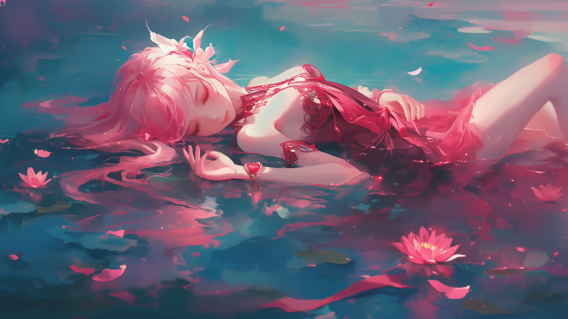 粉发女子漂浮