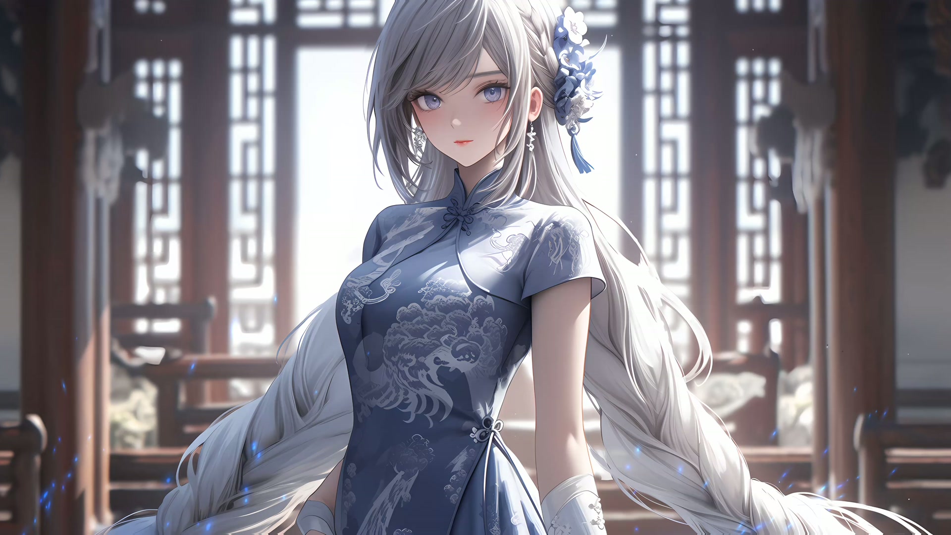 银发旗袍女子