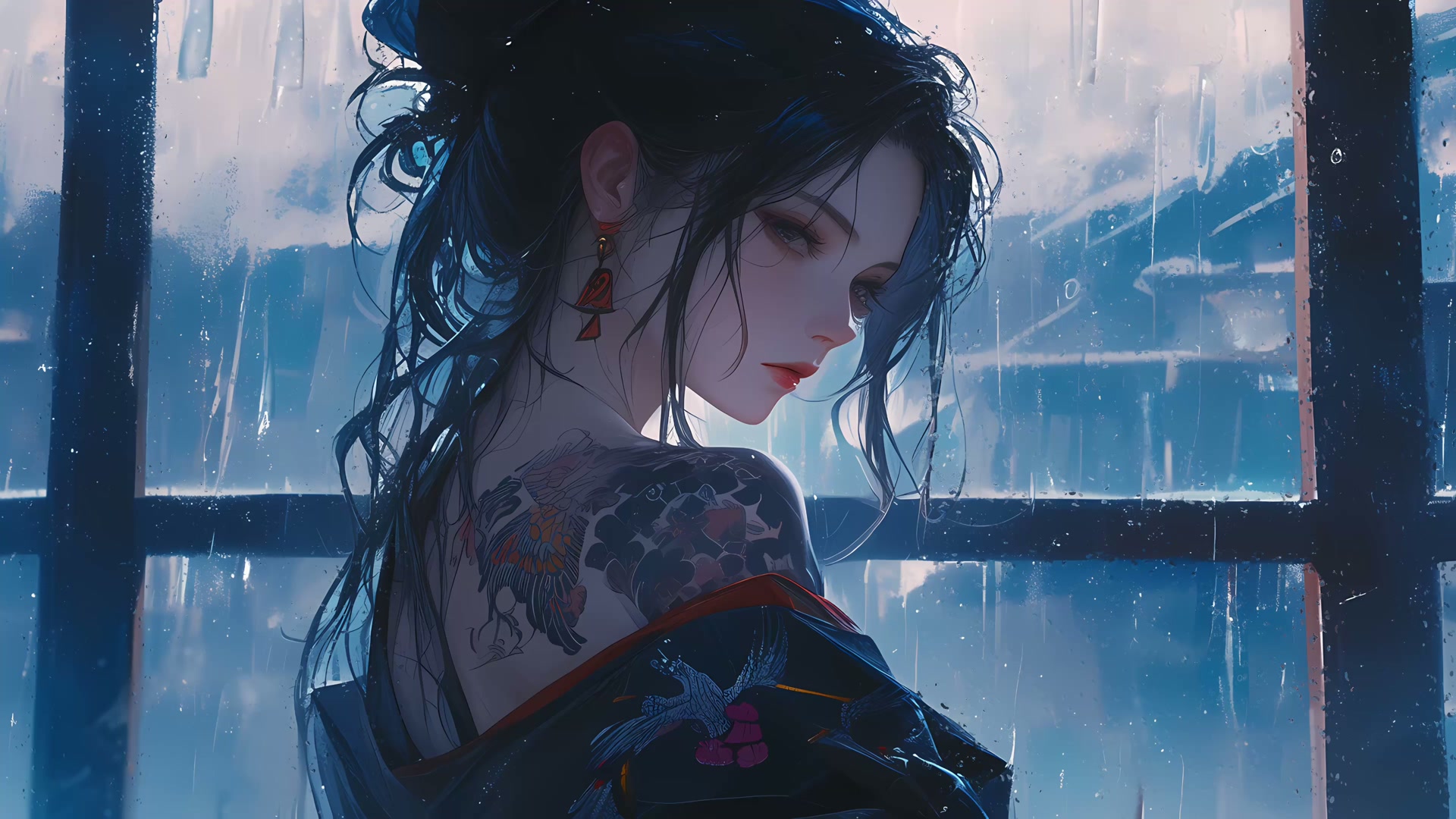 雨夜纹身女子