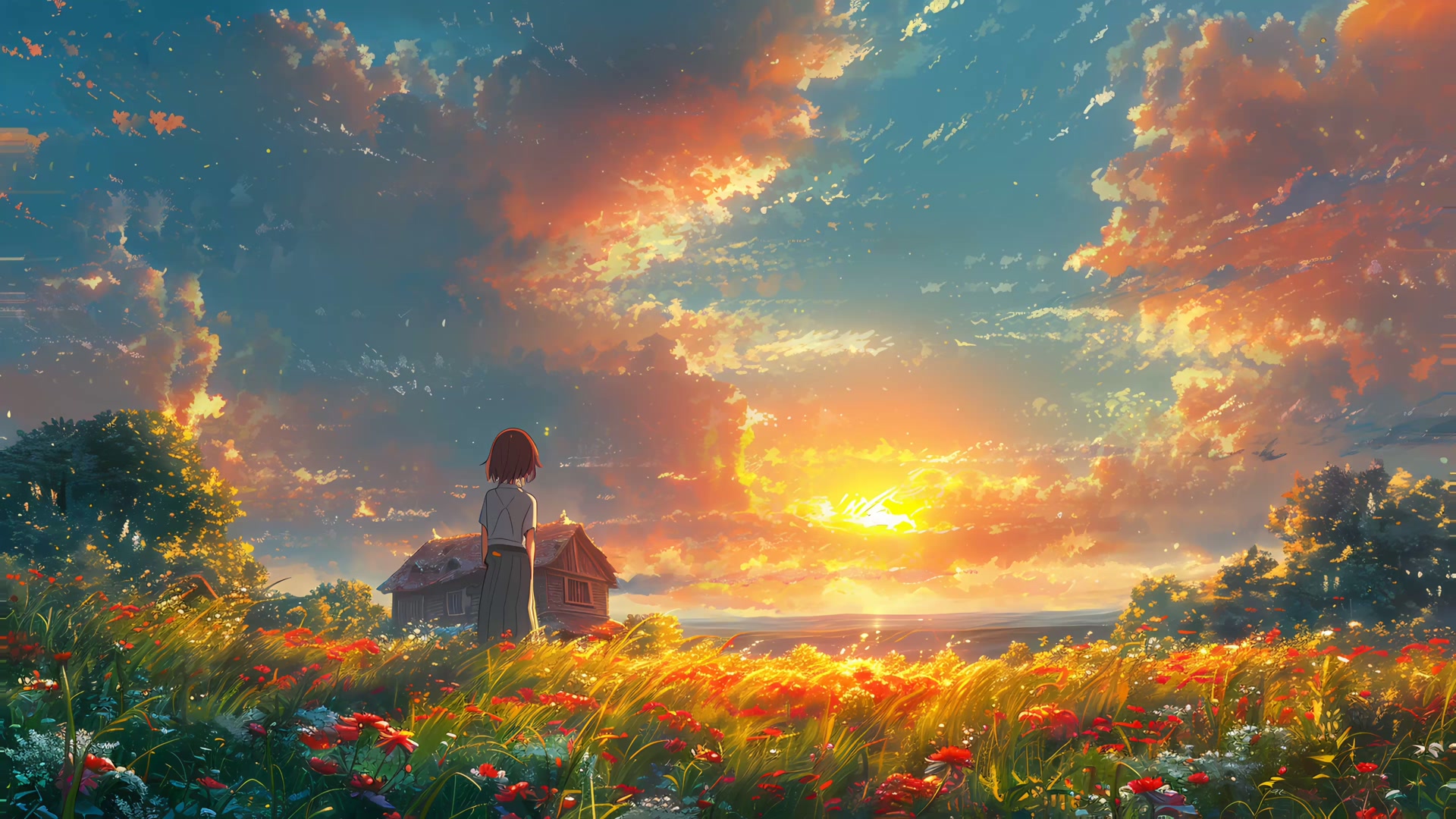 女子守望夕阳