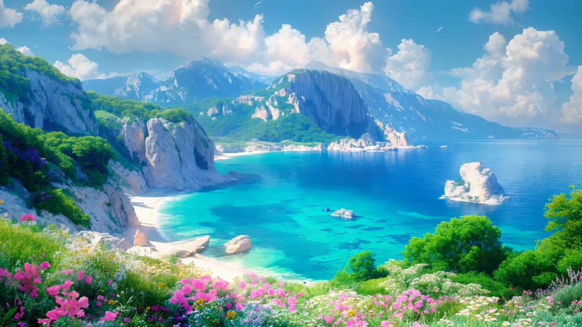 碧海蓝天花海