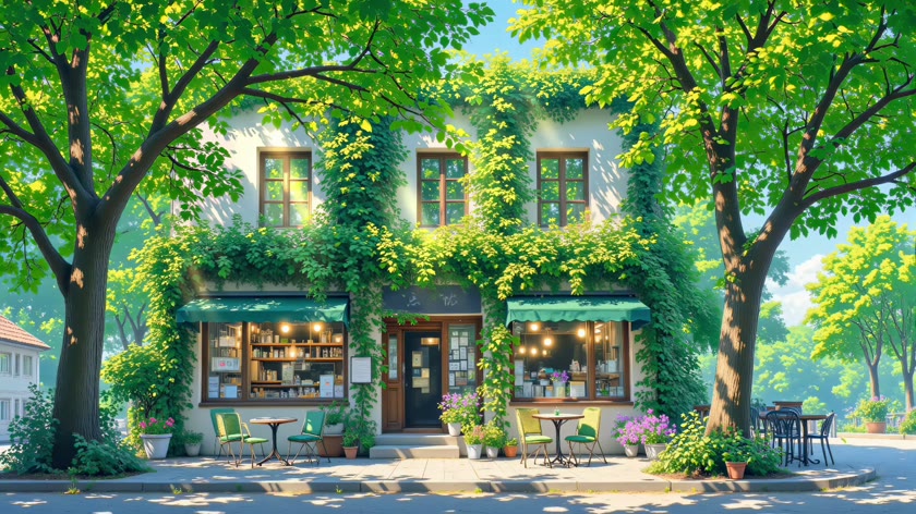 夏日绿荫小店