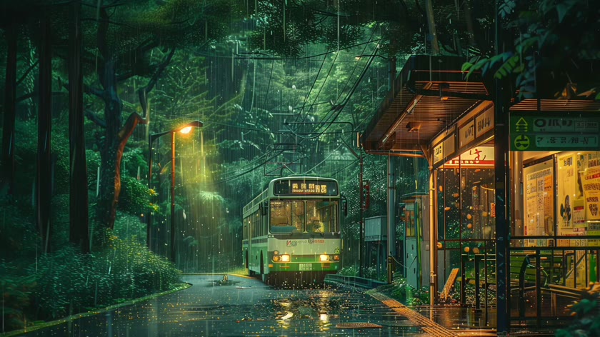 雨夜森林电车