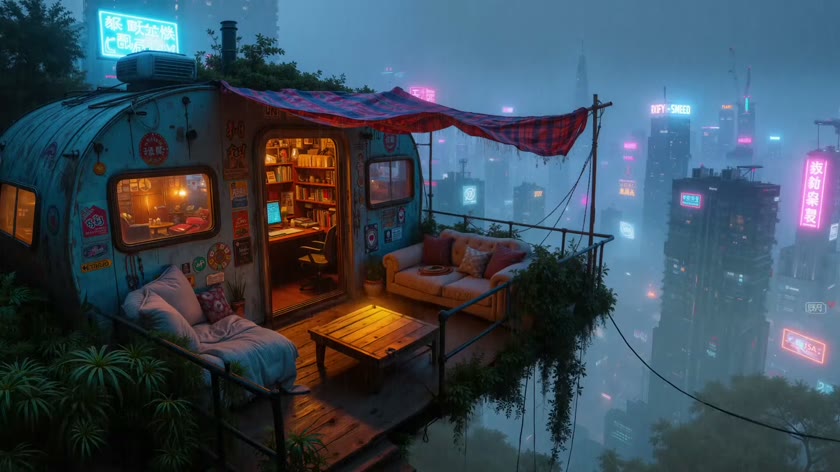 霓虹雨夜蜗居