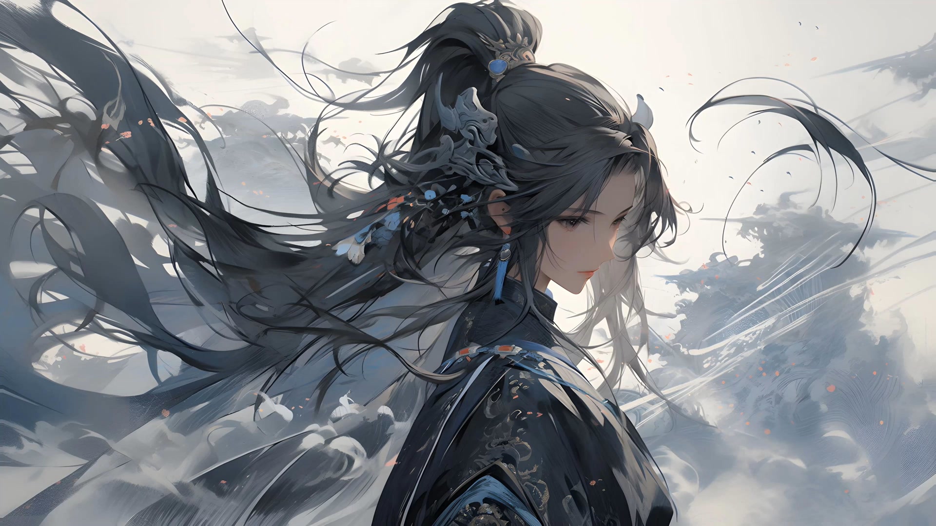 云间青丝飞舞少女
