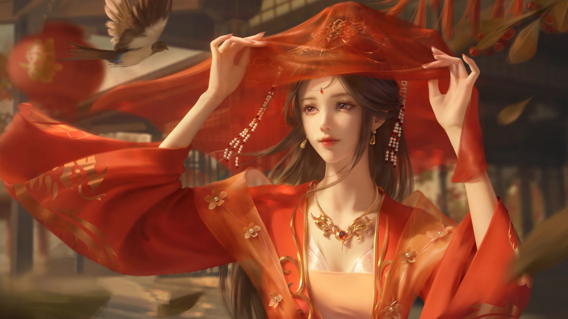 新娘轻掀盖头