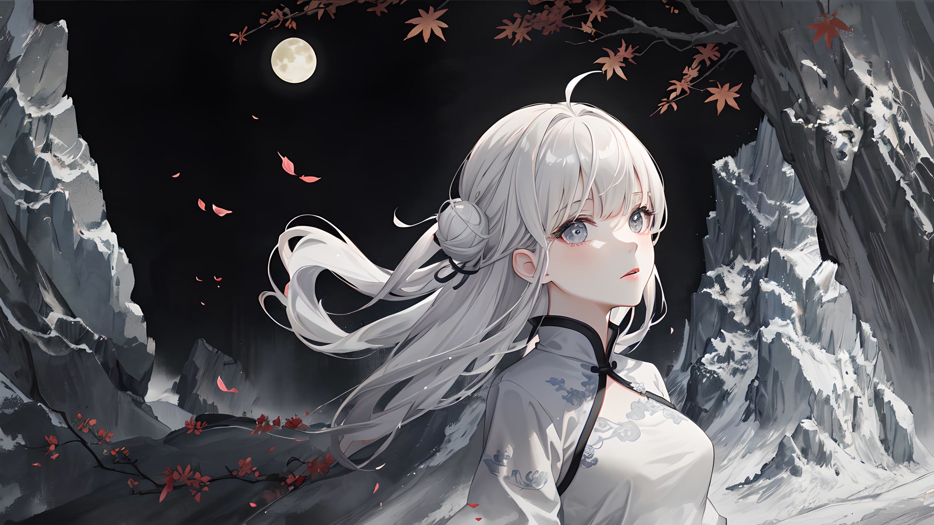 月下白发女子