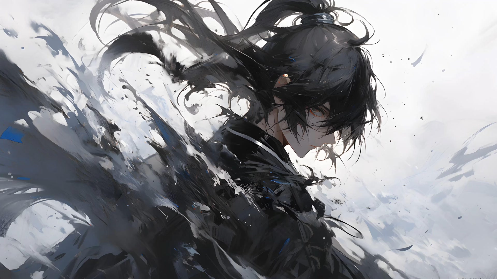 水墨少年侧影