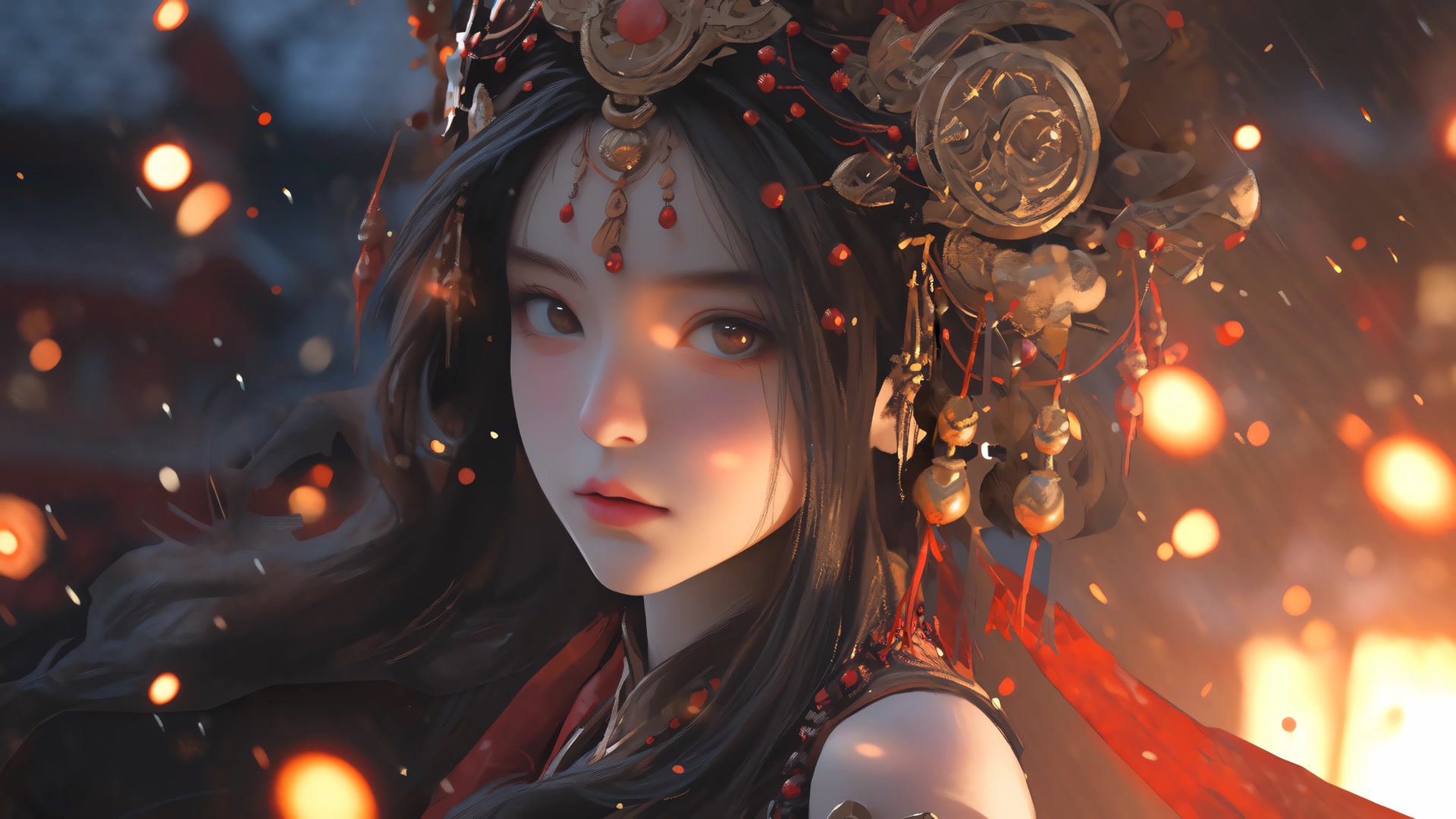 灯火映美人颜