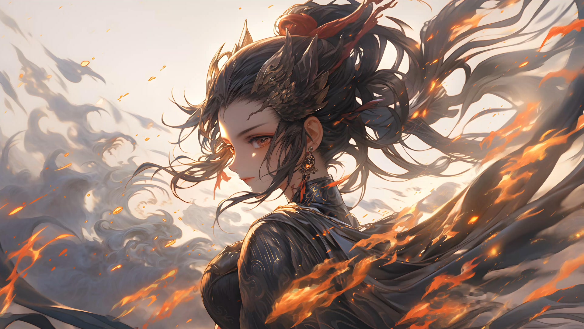 烈焰中的黑羽少女