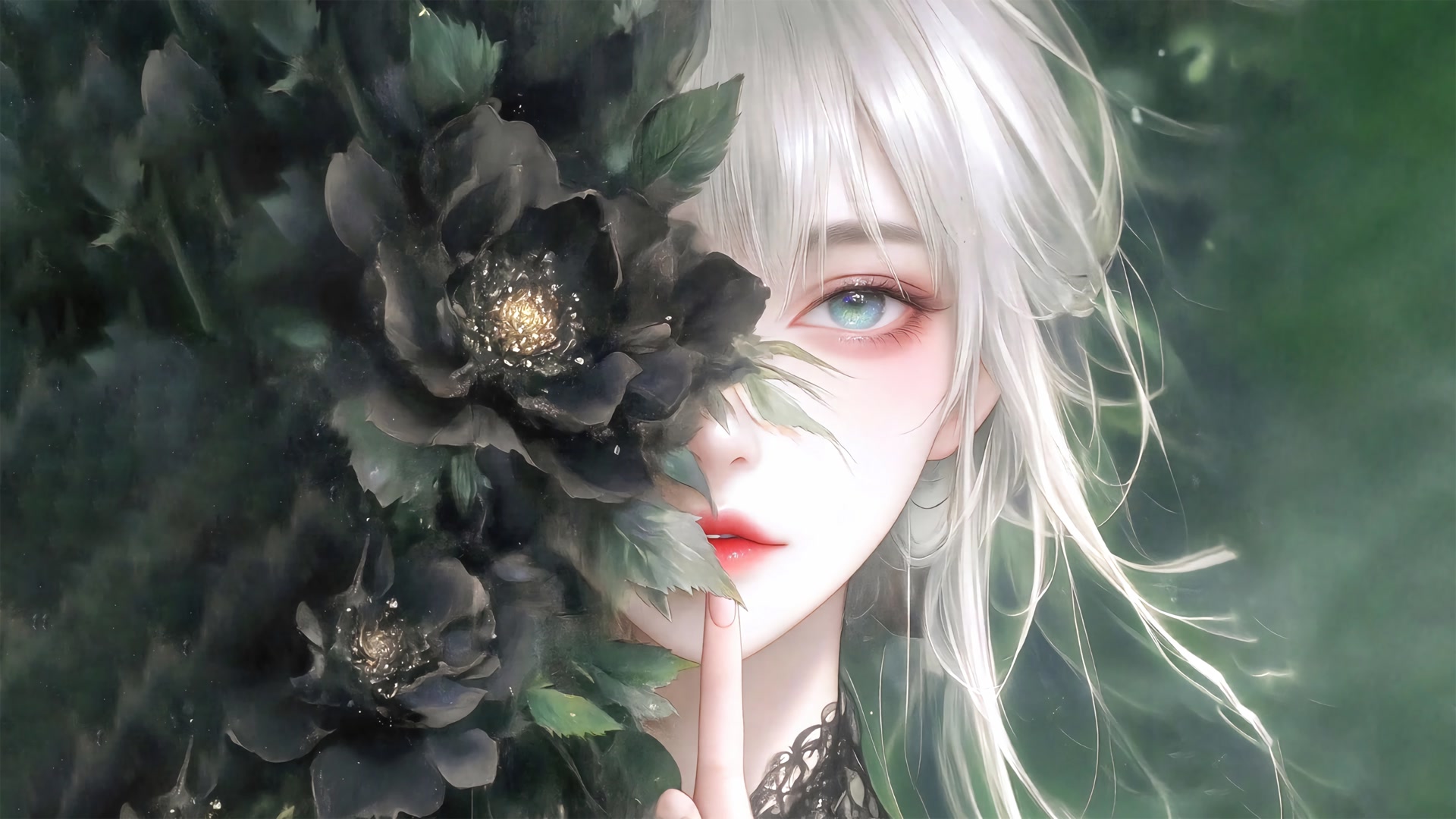 白发少女遮花
