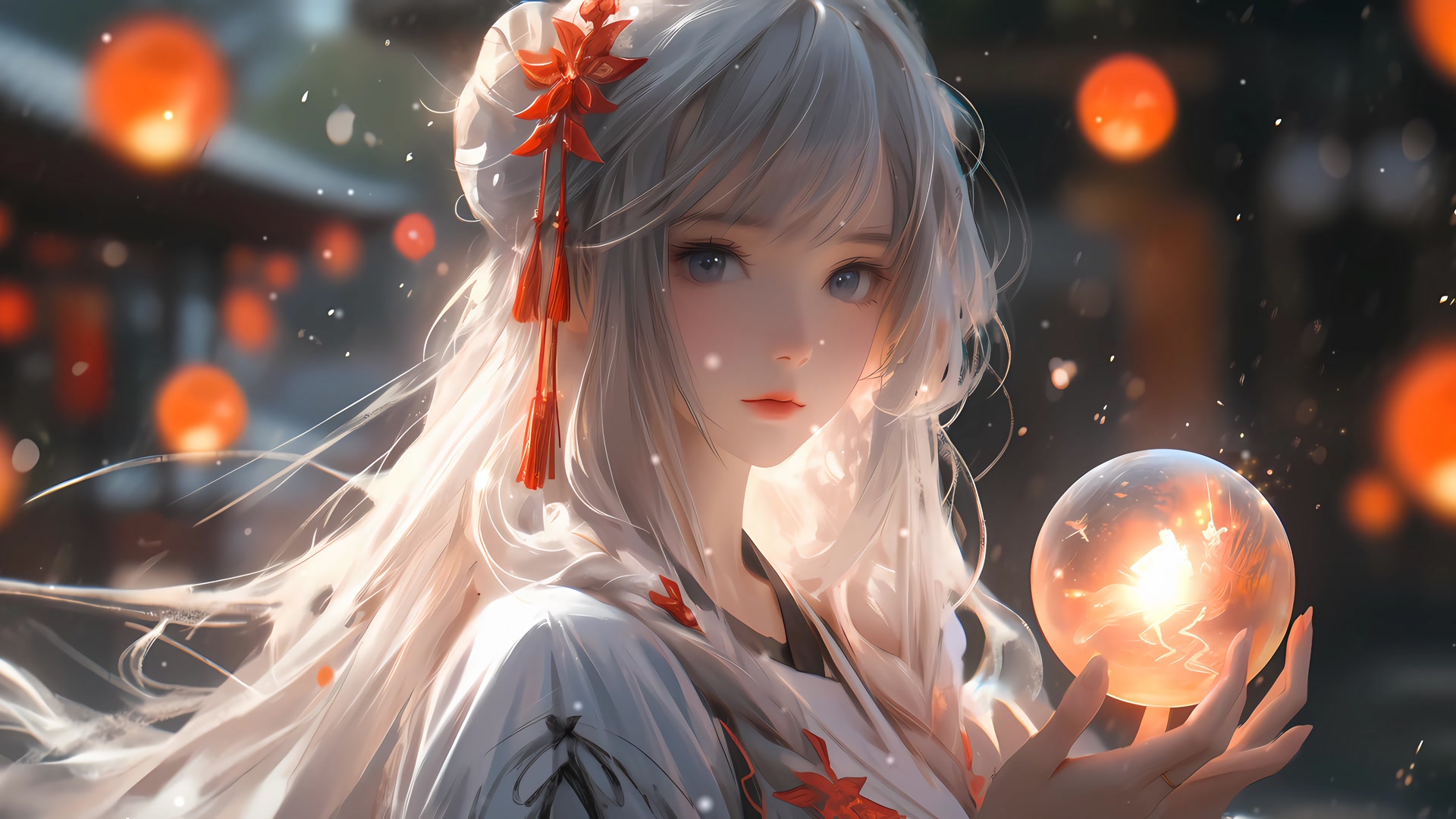 白纱少女持光球