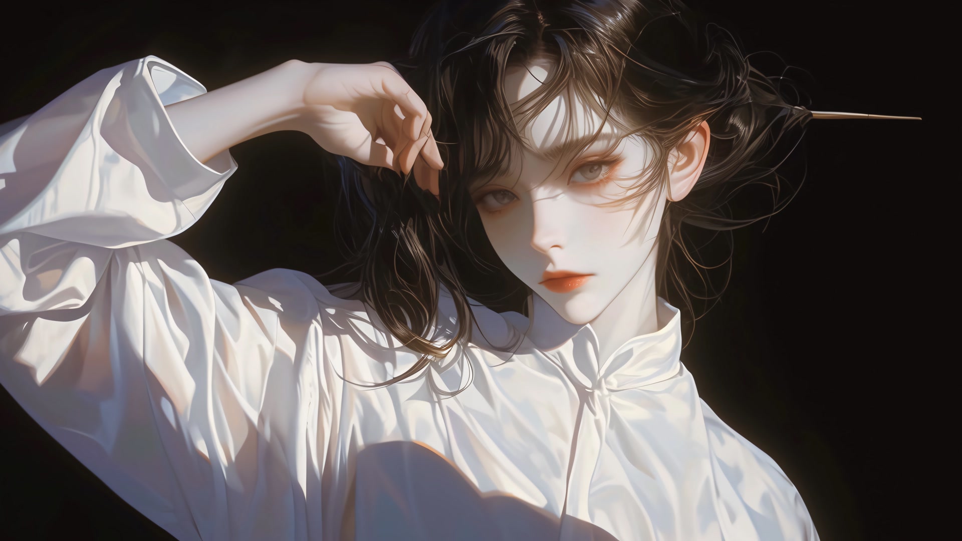 白衣光影女子