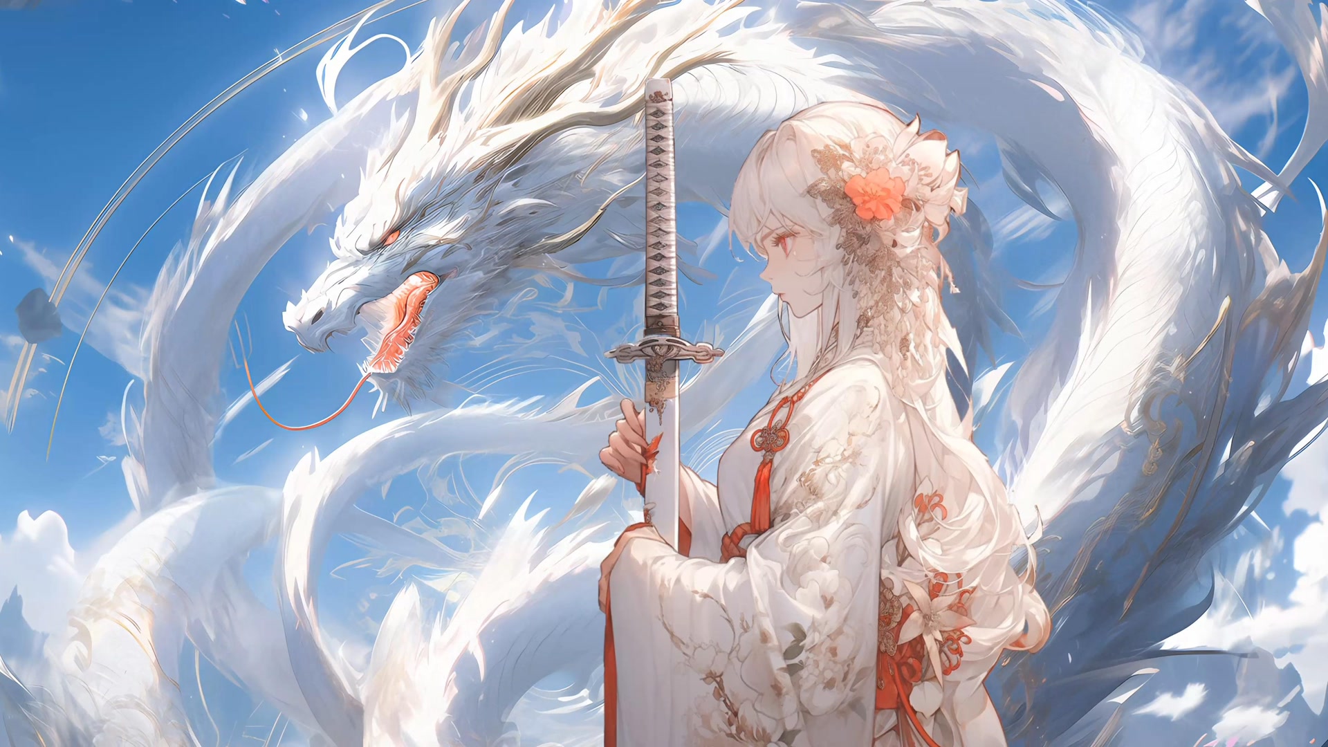 白衣龙女执剑