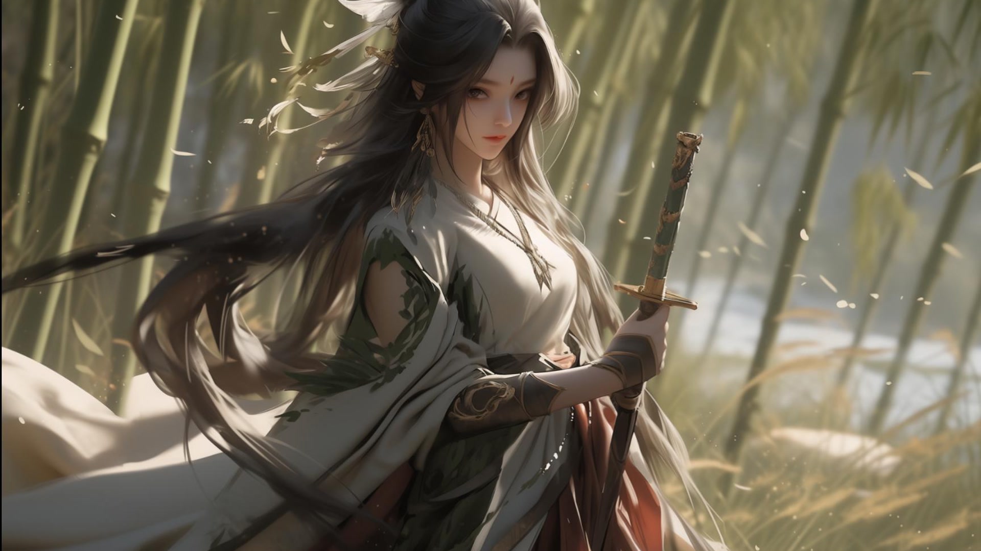 竹林侠女执剑