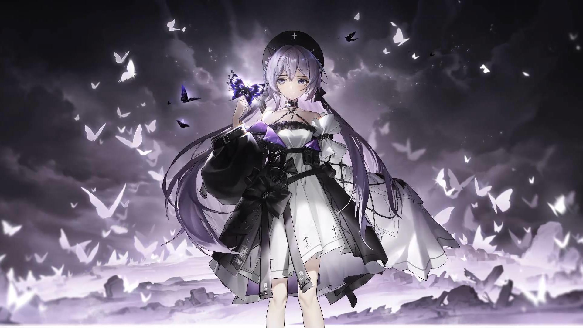 紫发少女与蝶