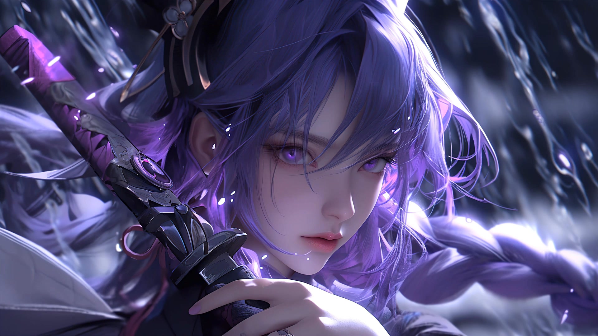 紫发少女执剑