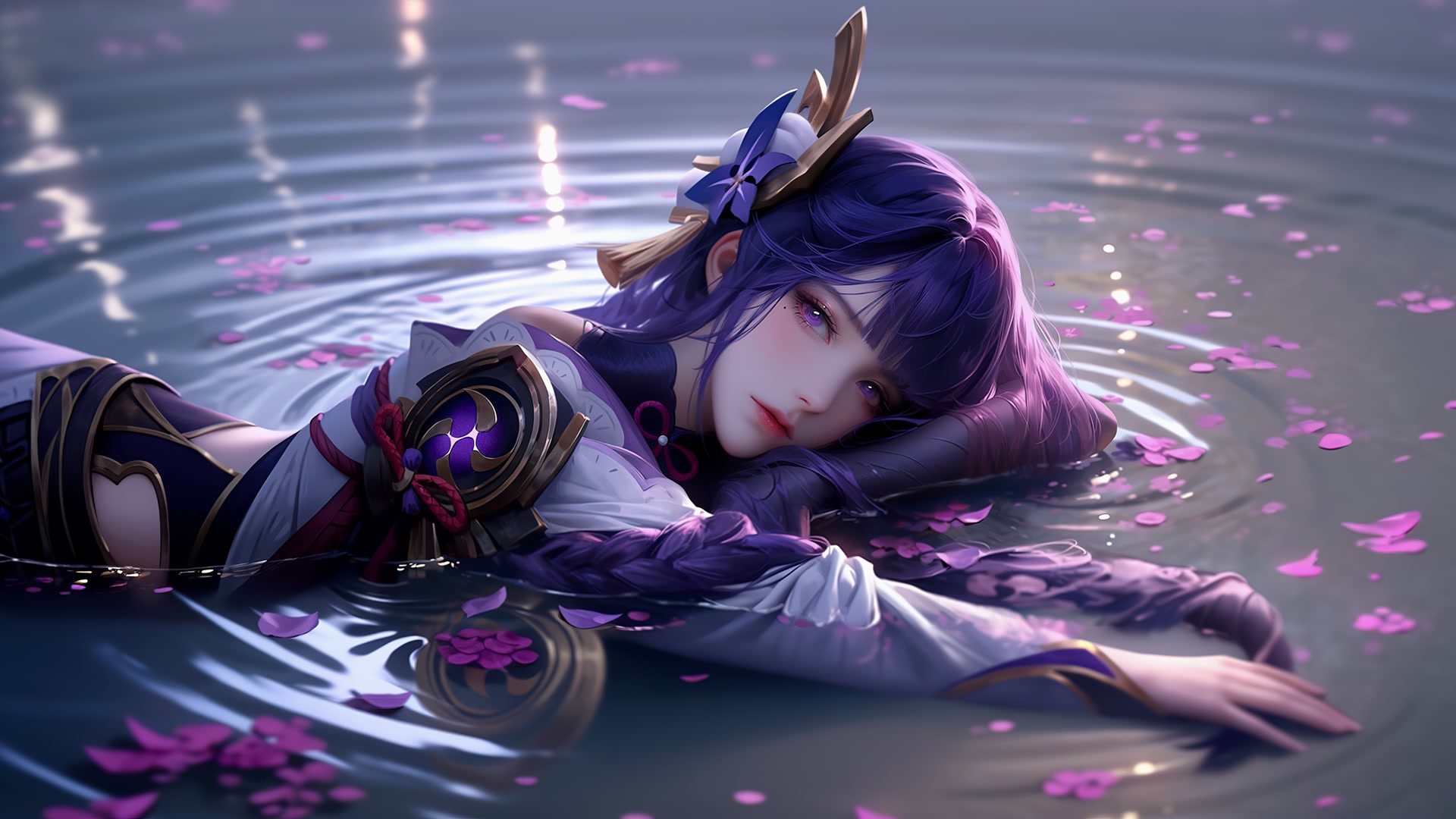 紫发美人卧水