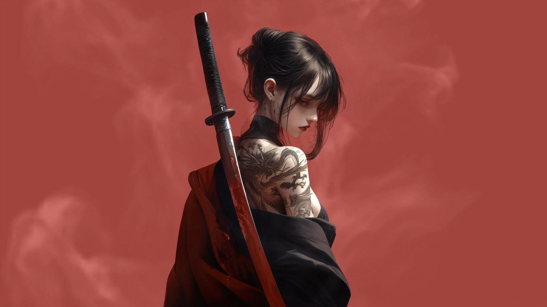 红底武士少女