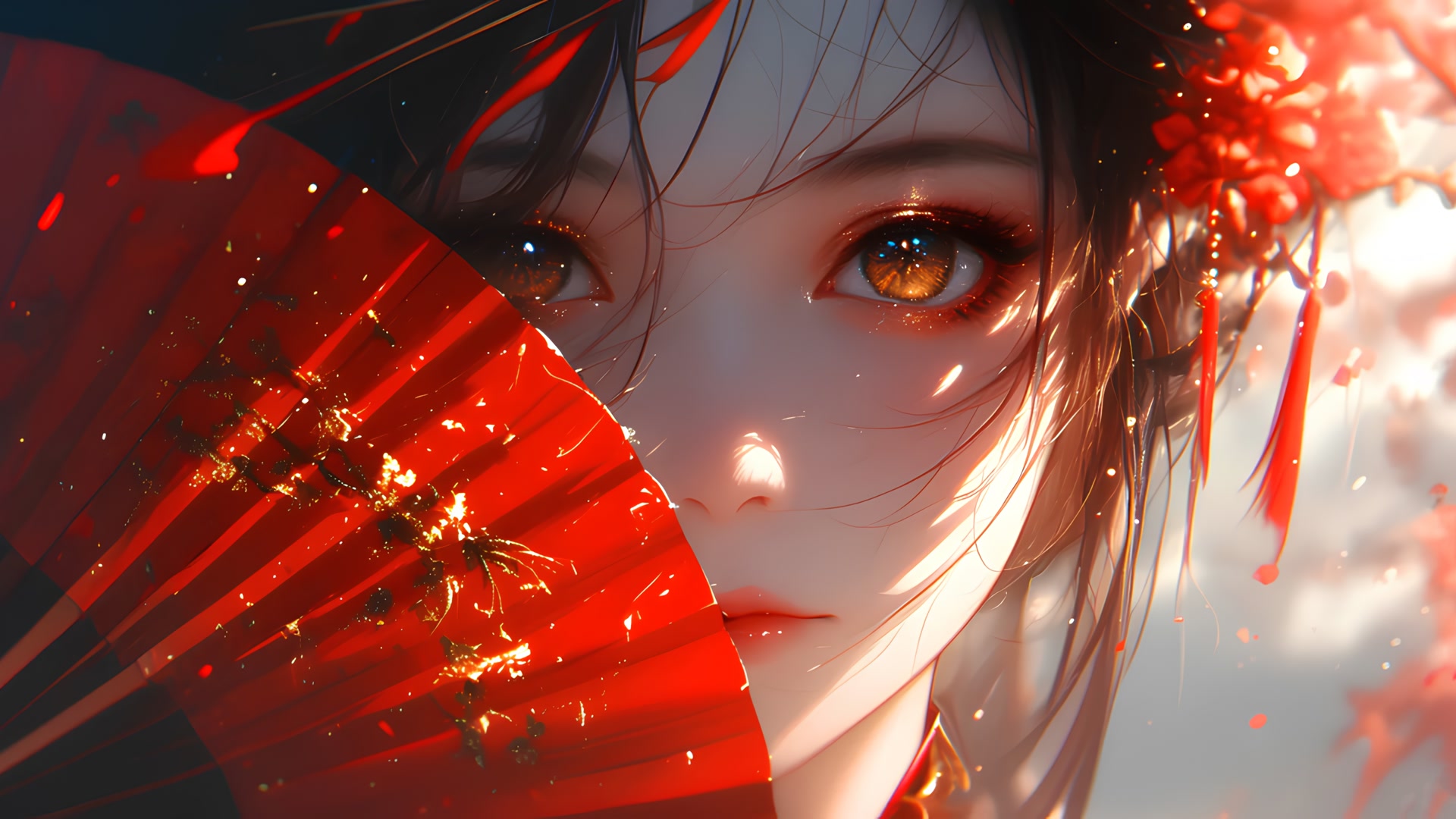 红扇遮面美人