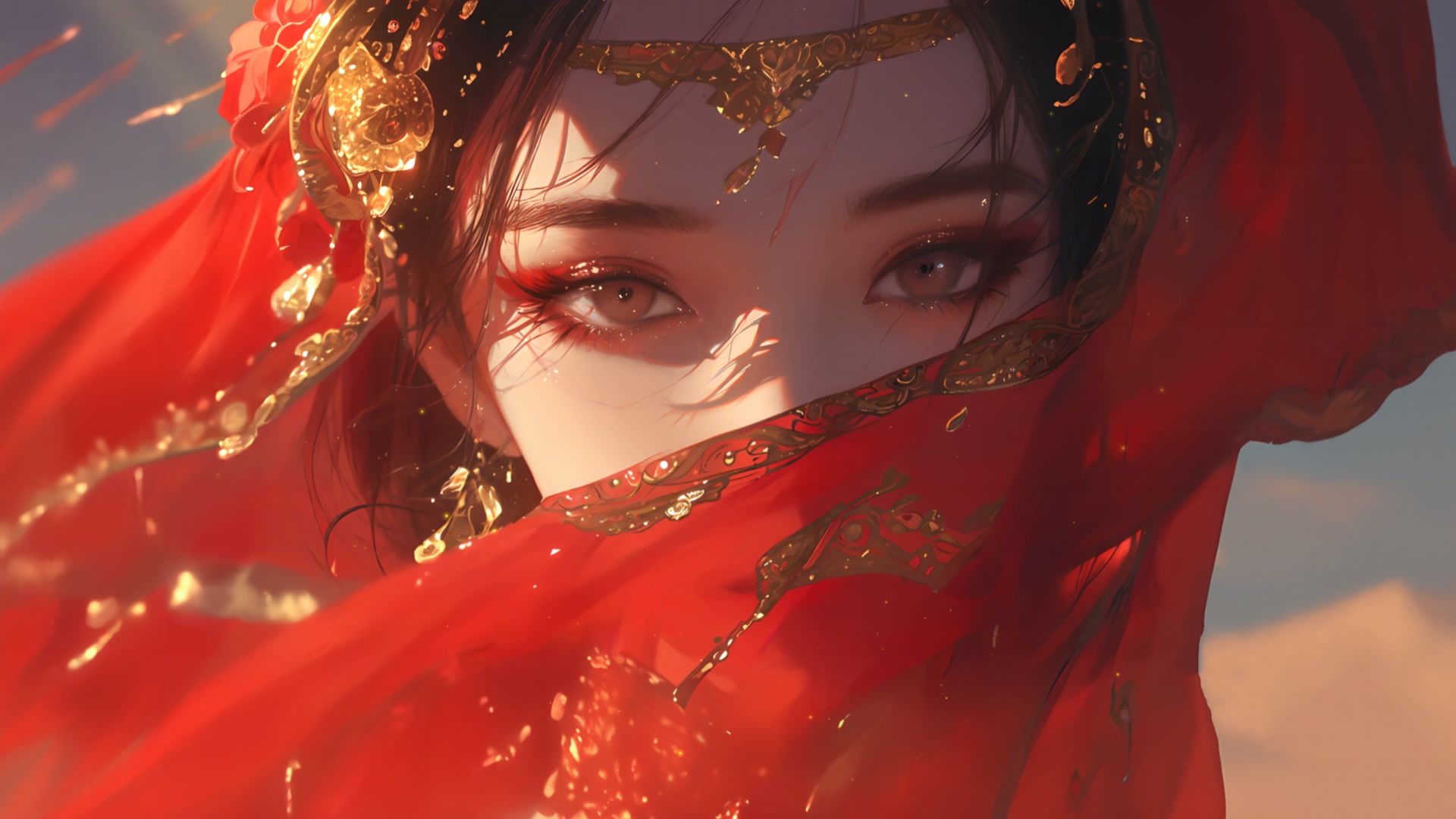 红纱遮面美人
