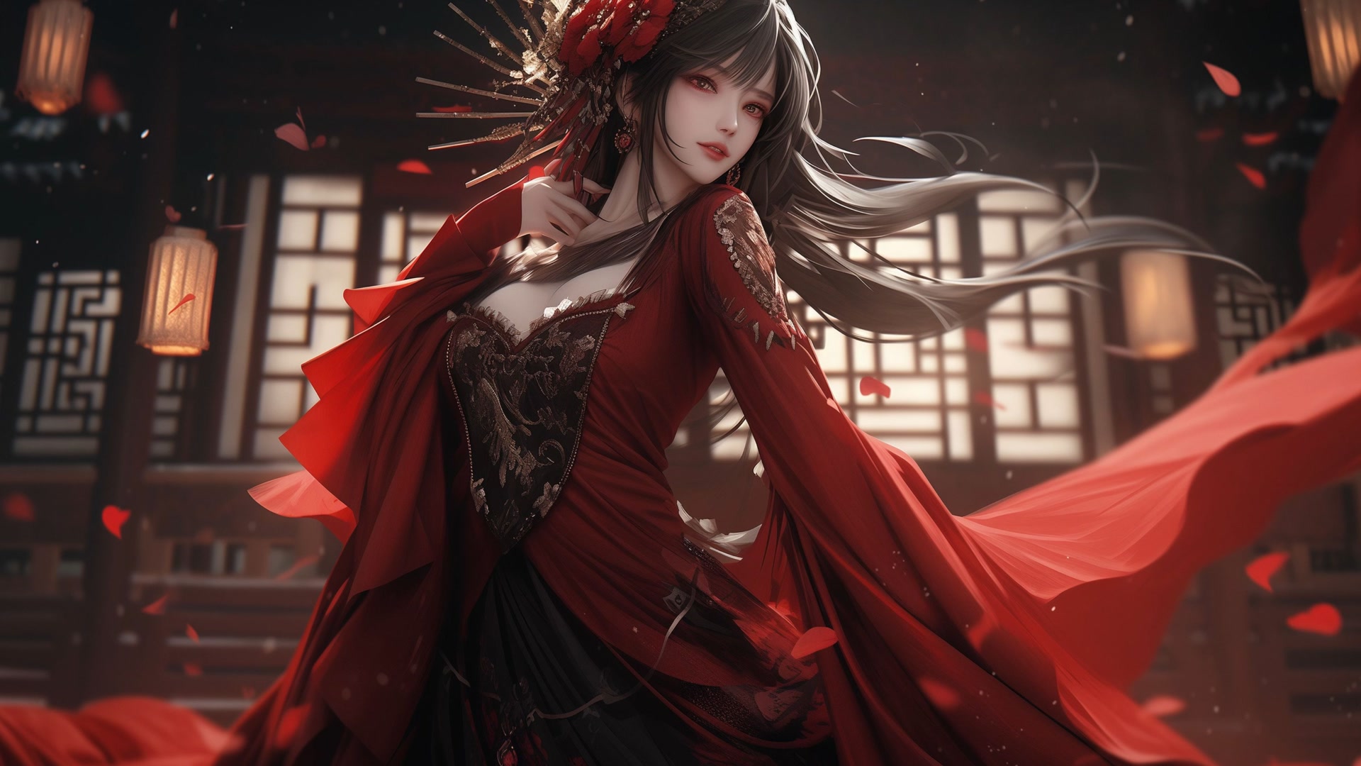 红衣古风美人
