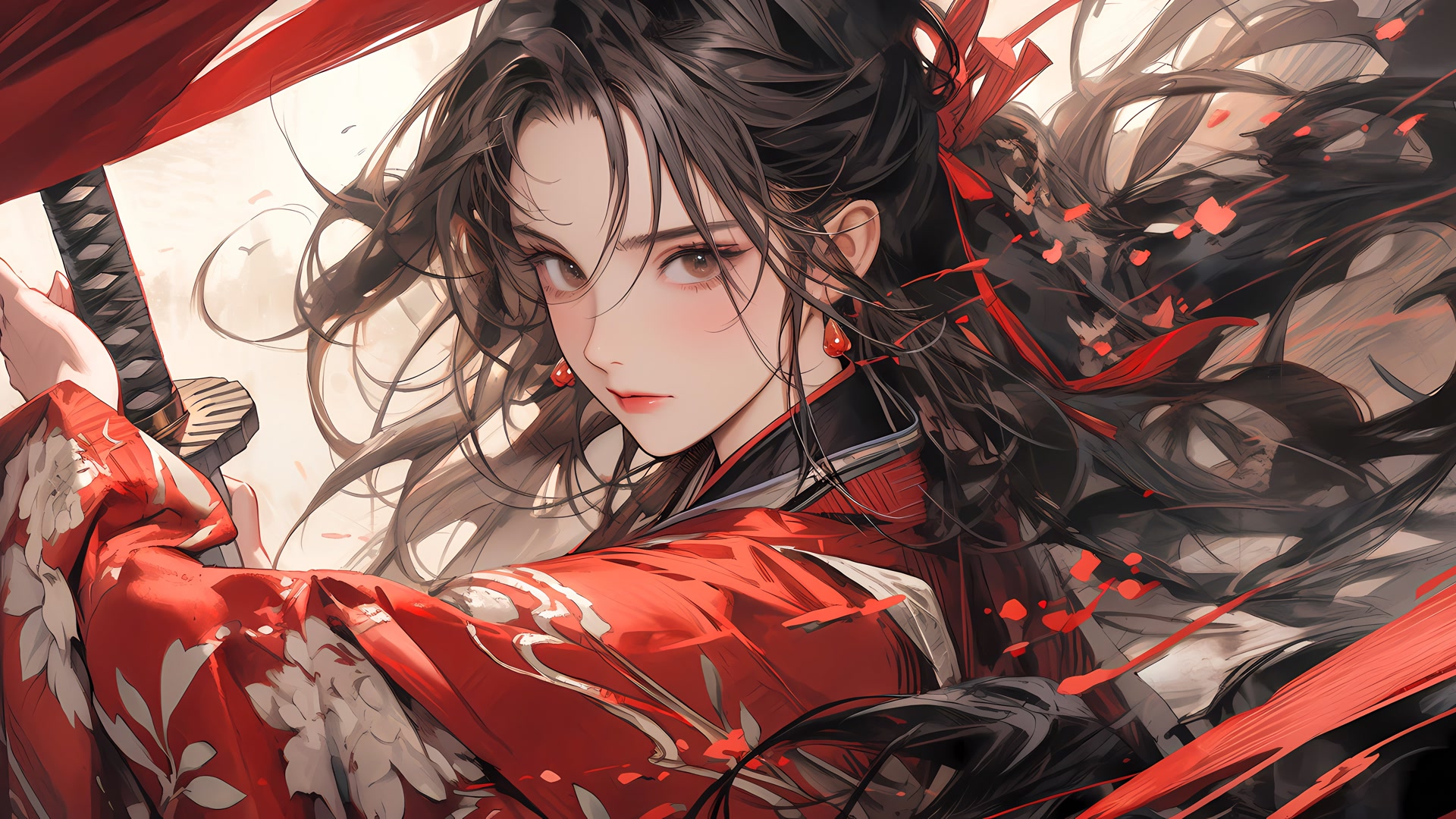 红衣女侠执剑