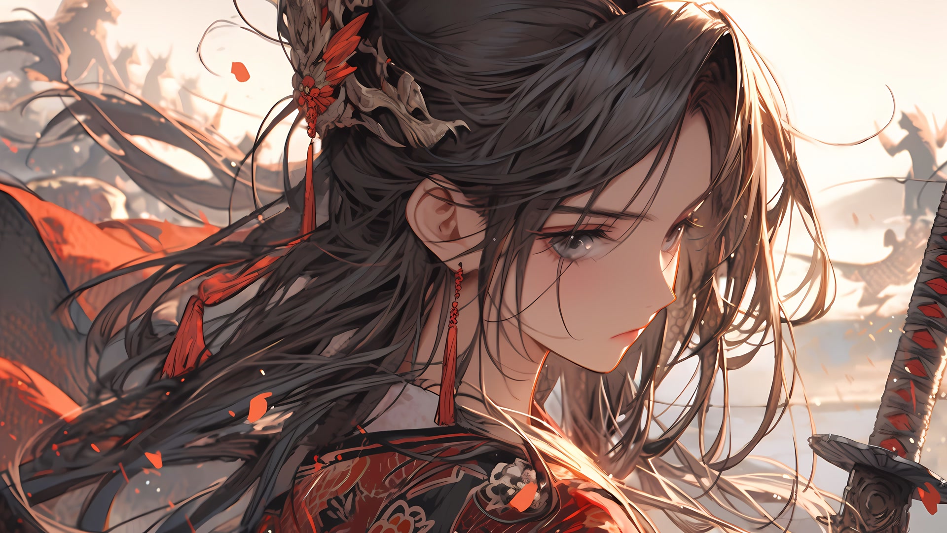 红衣女侠执剑