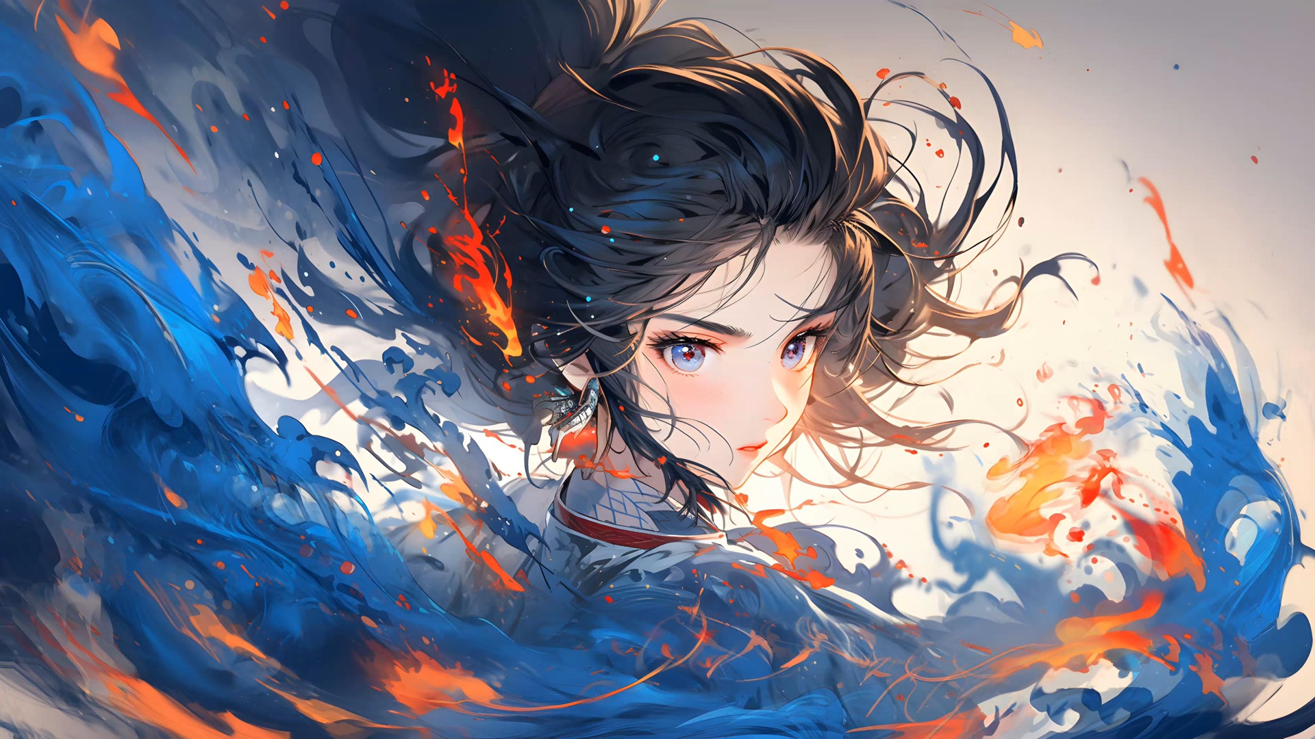 蓝发少女燃火