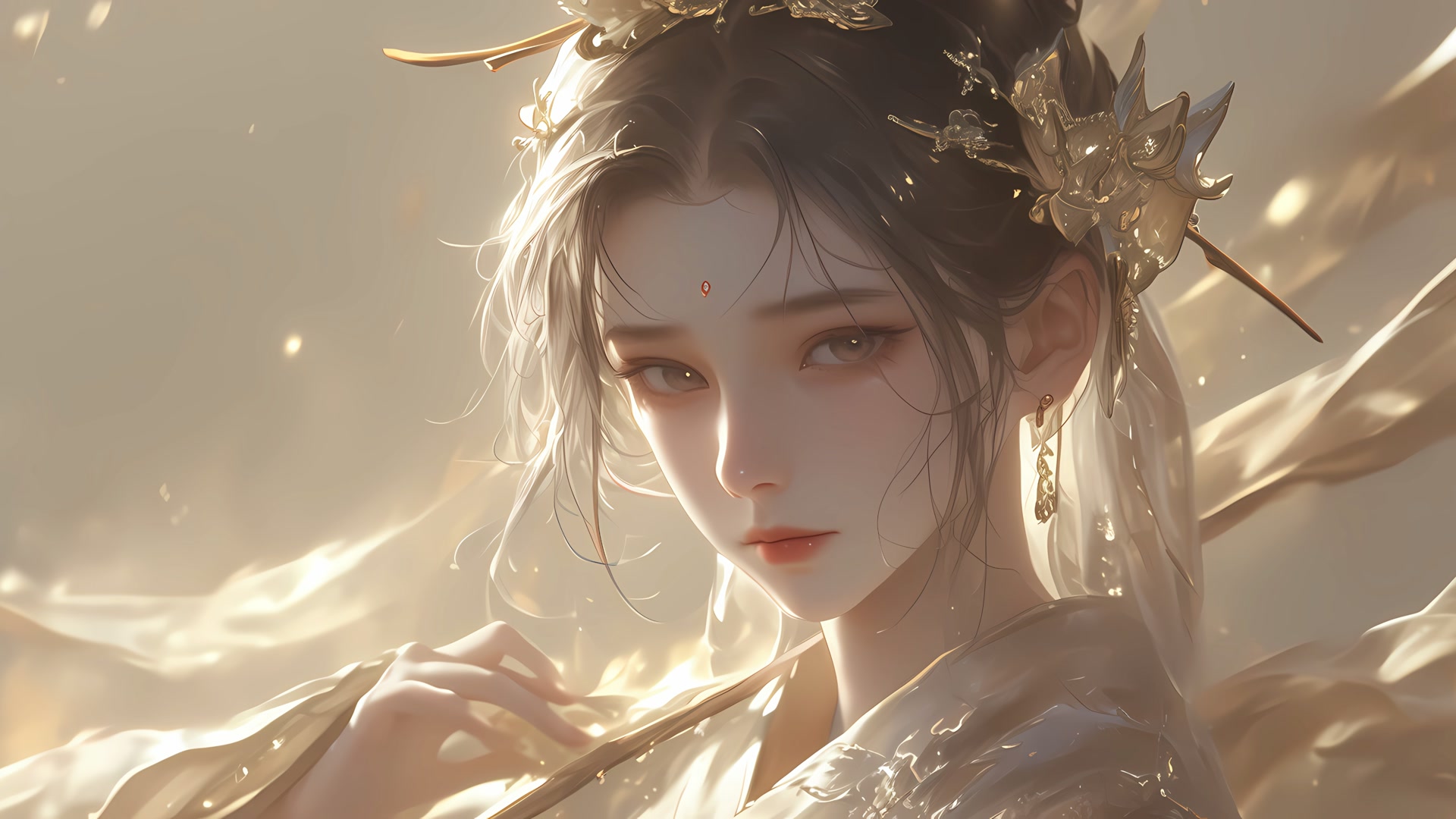 金辉映额间少女