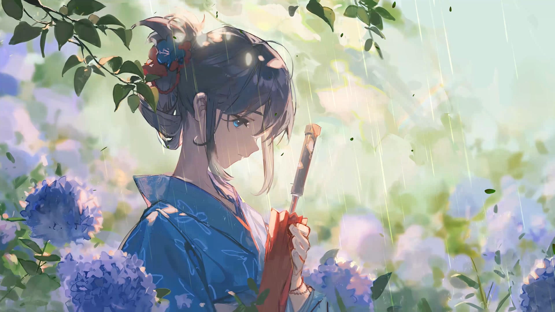 雨中持伞少女