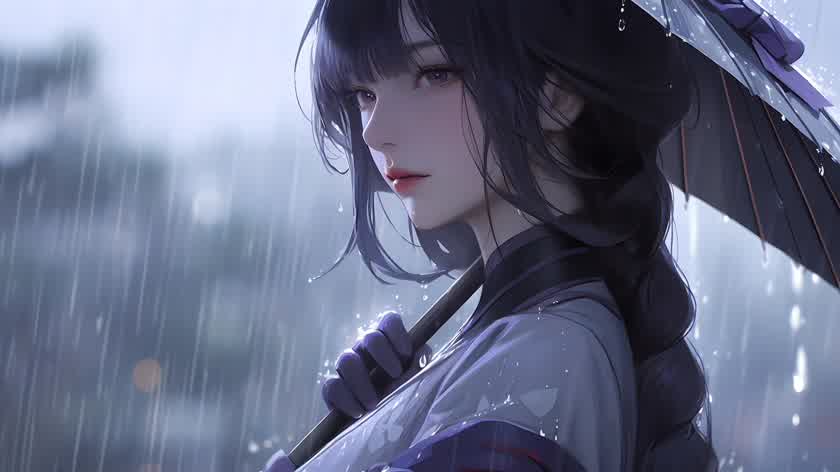 雨中撑伞少女
