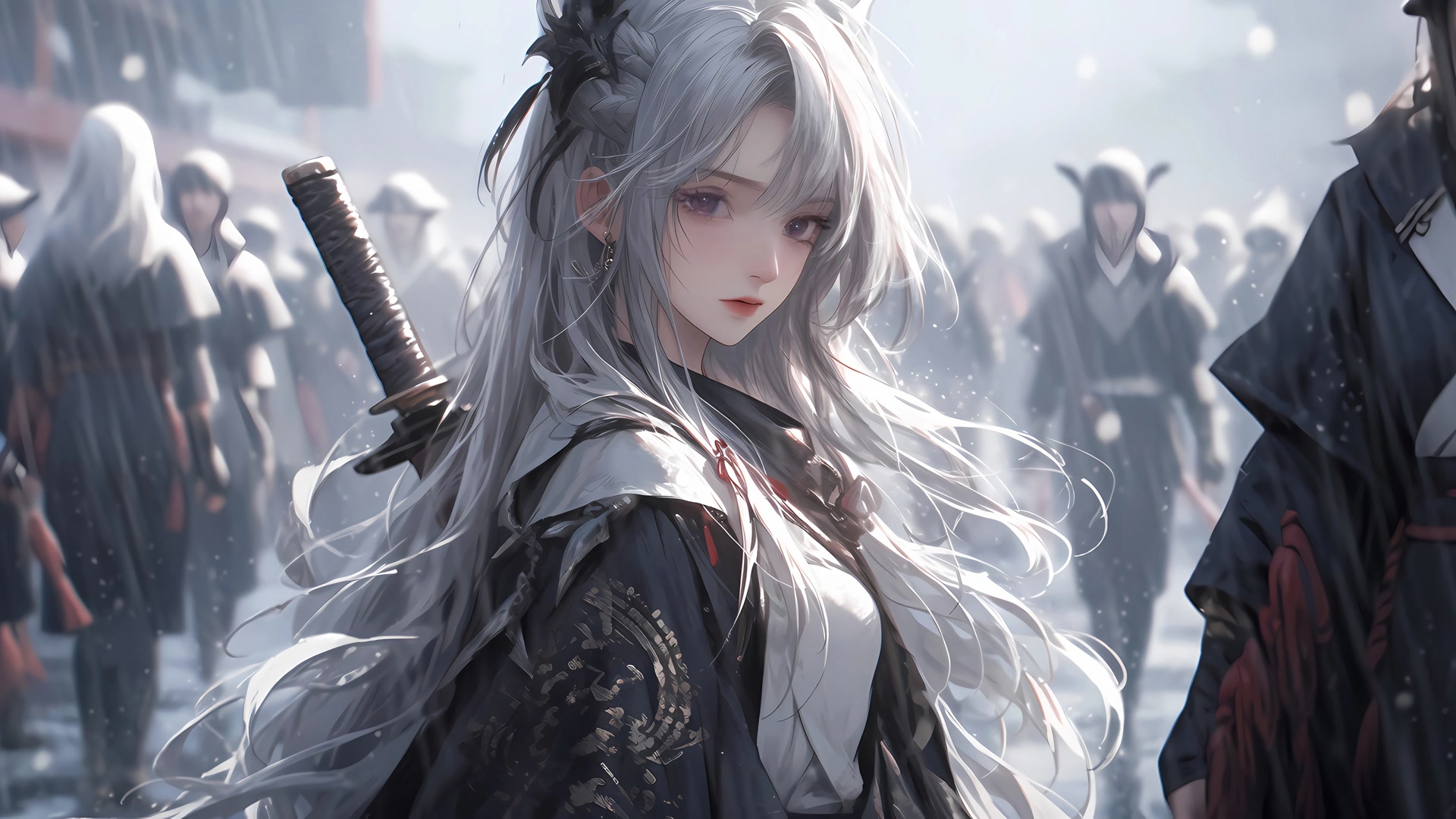 雪中银发少女