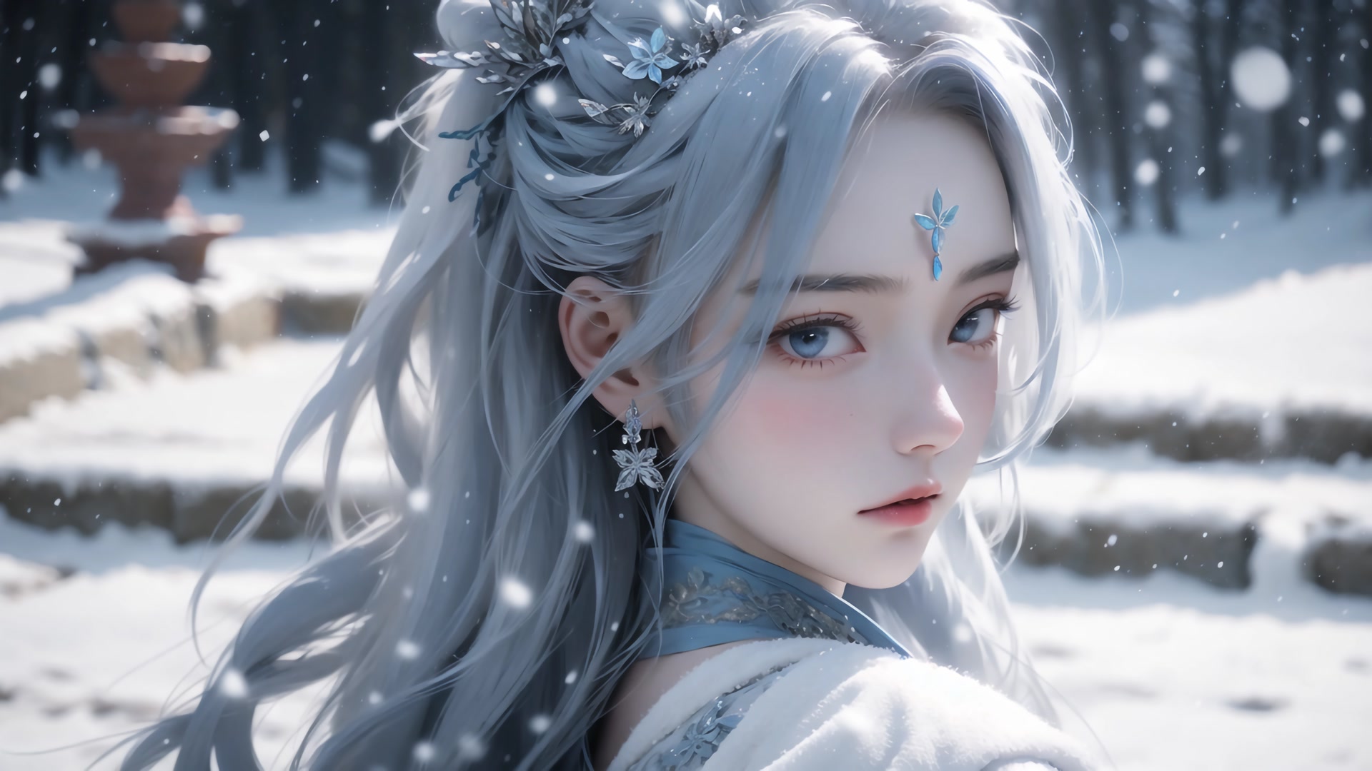 雪中银发少女