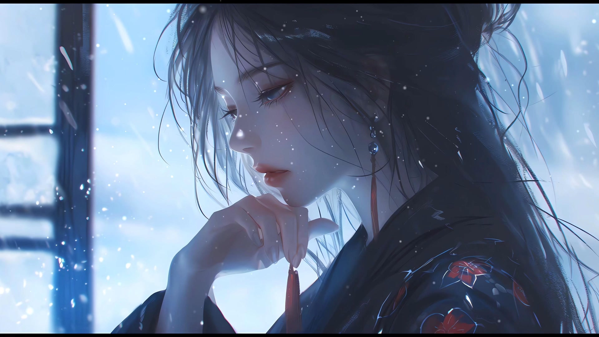 雪夜红唇少女