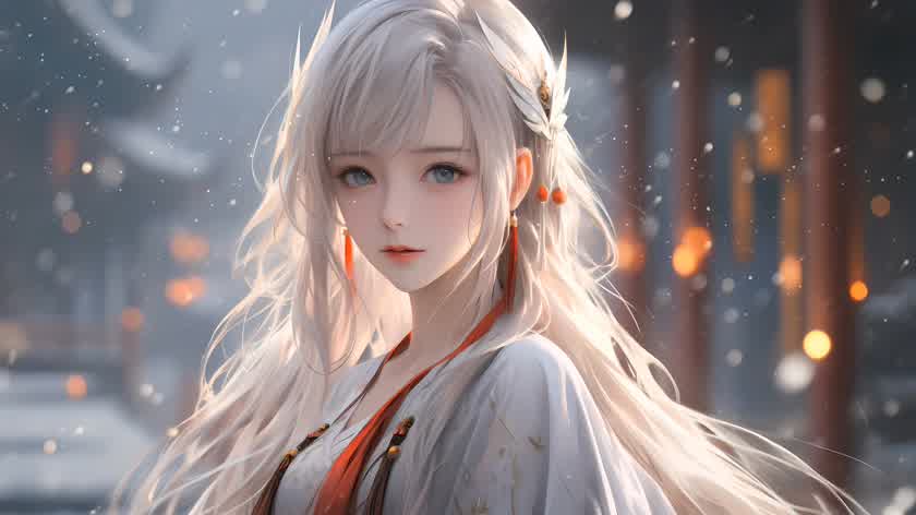 雪落白衣少女