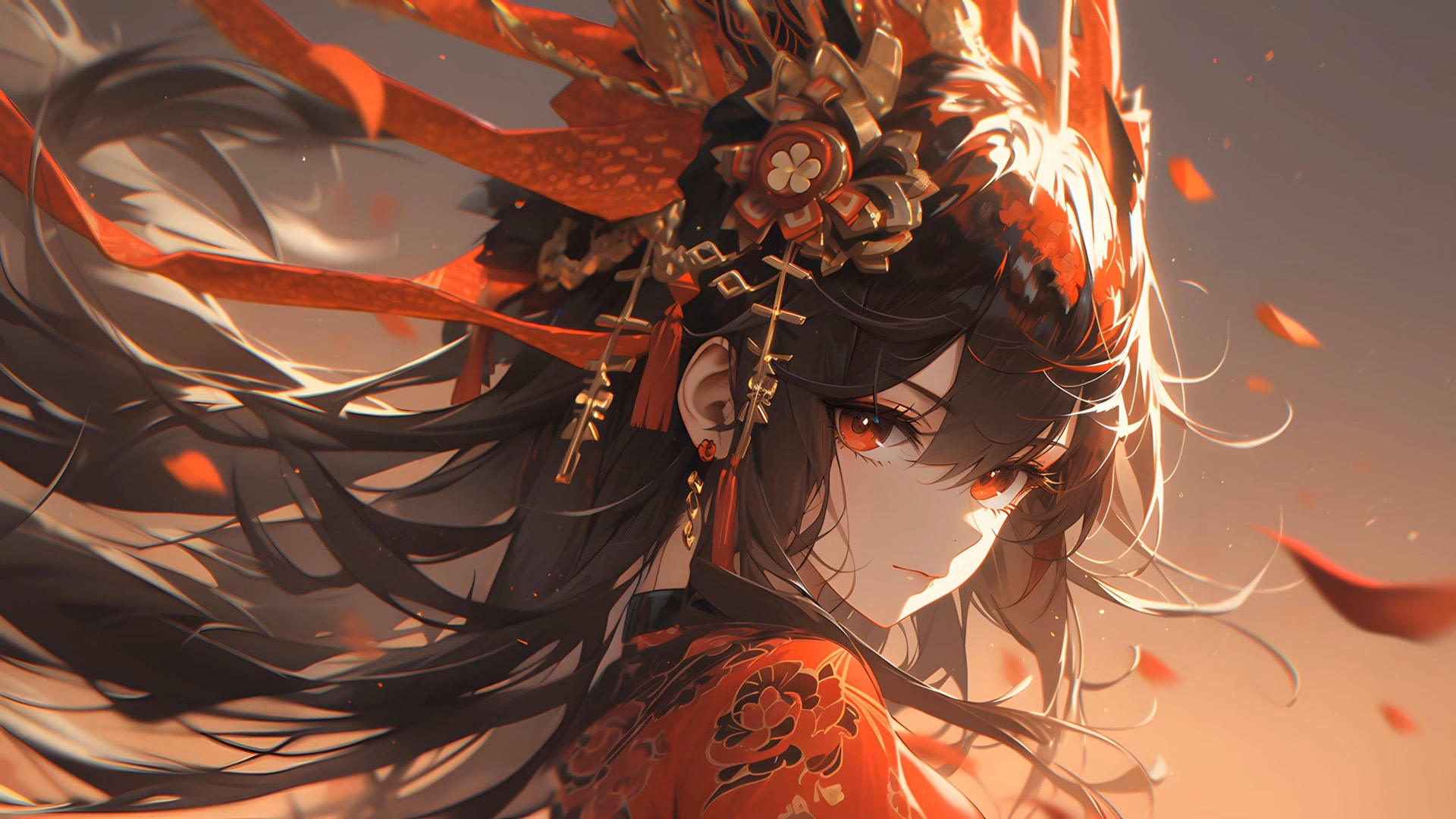 黑发红衣美人