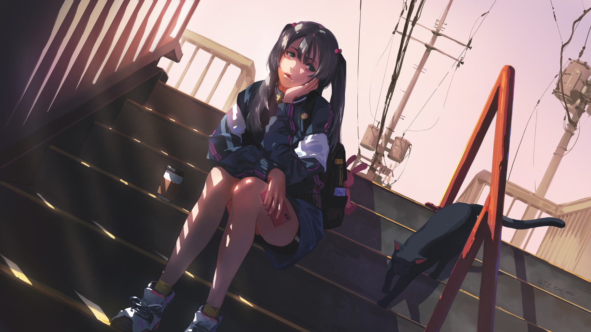 台阶上的少女