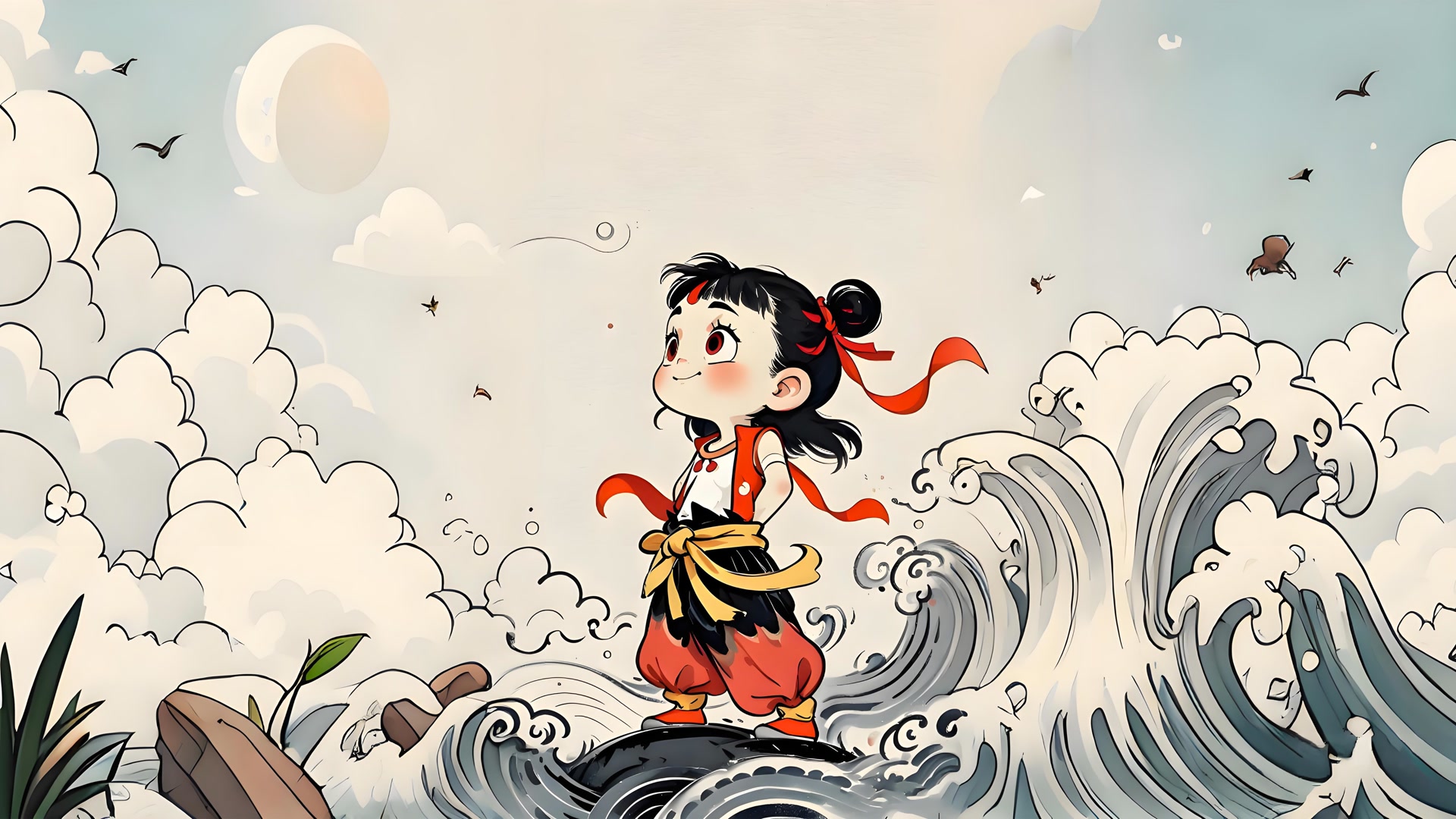 哪吒踏浪而立
