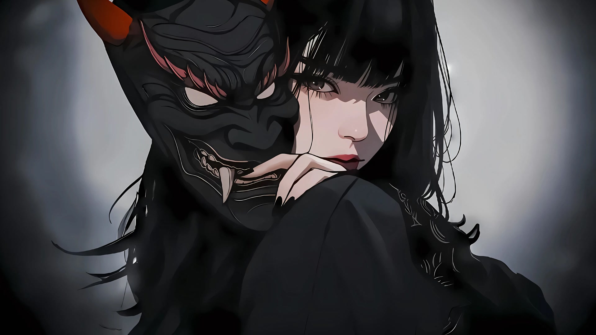 少女持鬼面具